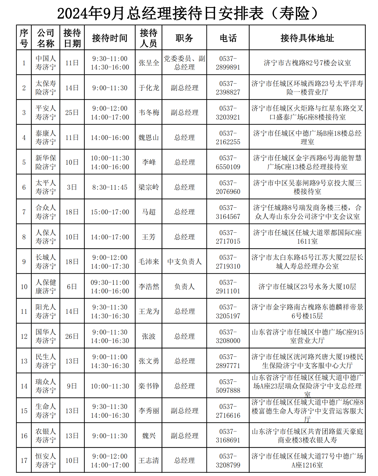 2024年9月总经理接待日安排表_1